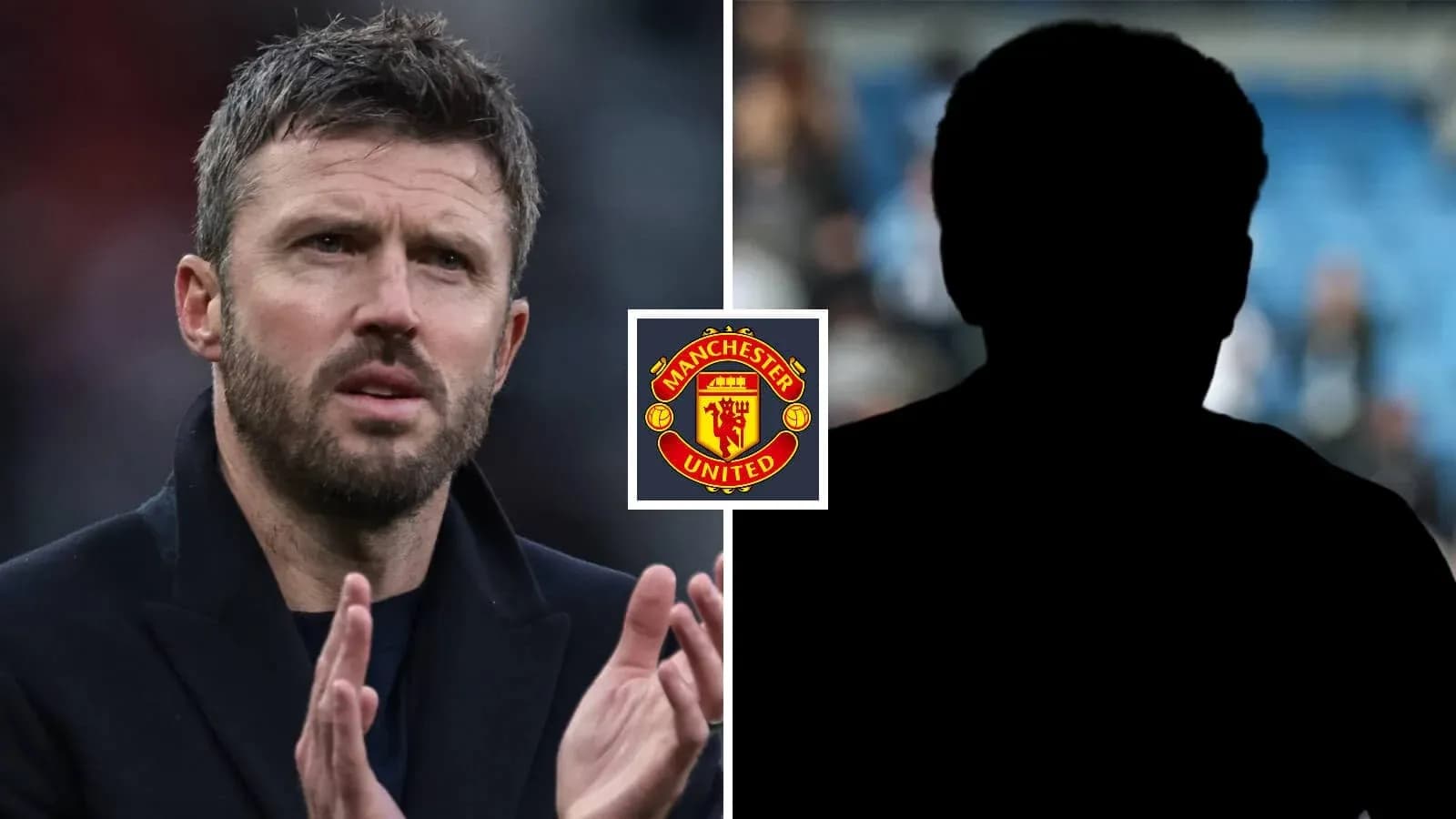 Michael Carrick with Manchester United logo backdrop