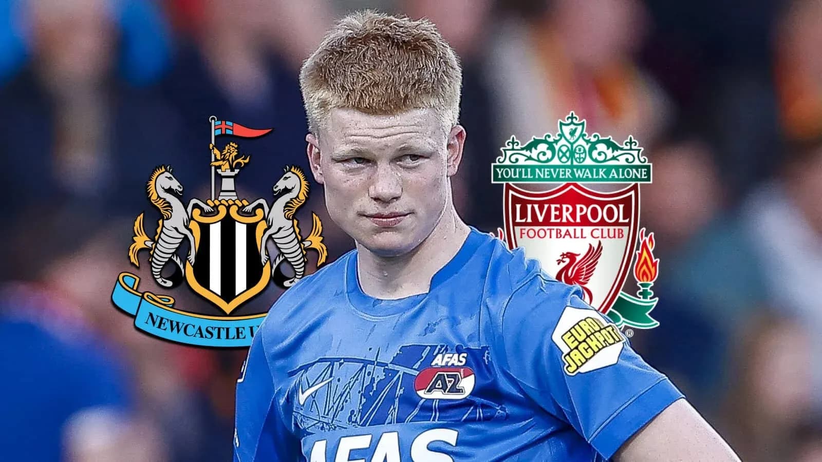 Игрок AZ Alkmaar на фоне логотипов команд
