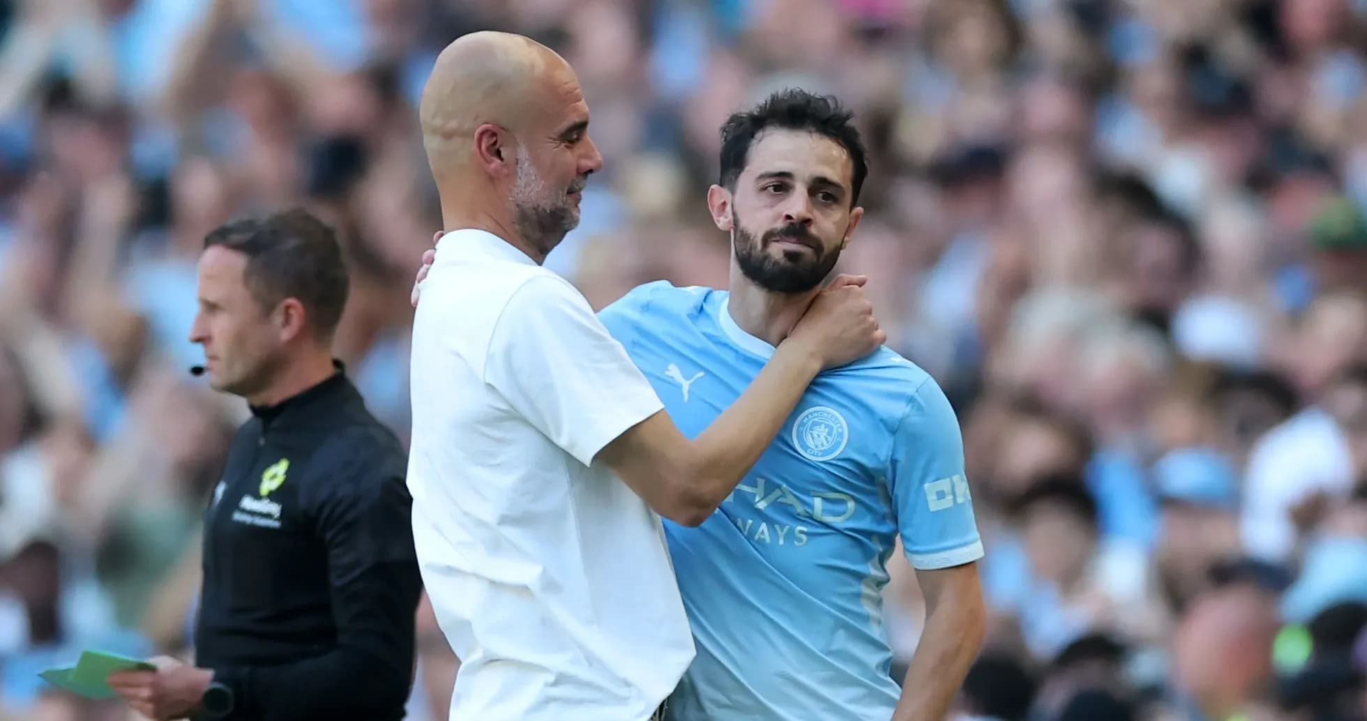 Pep Guardiola and Bernardo Silva during a match