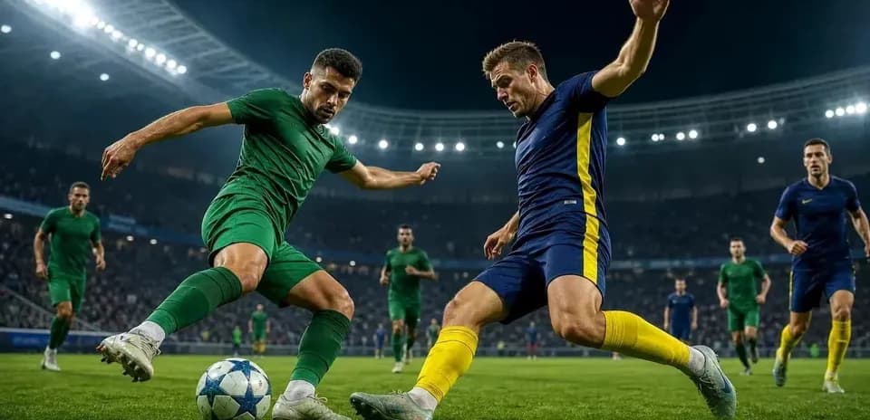 Игроки борются за мяч на поле