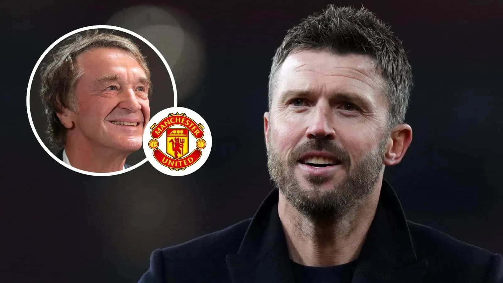 Два человека на фоне логотипа Manchester United