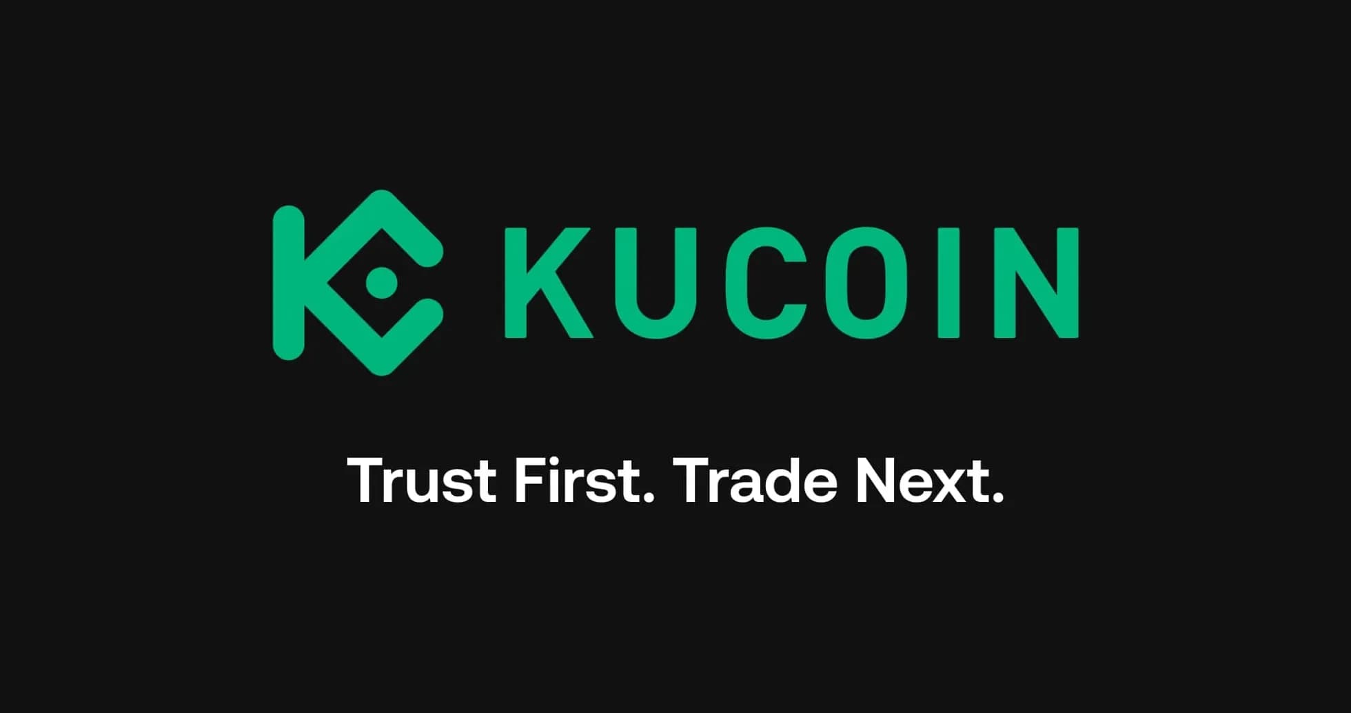 Логотип KuCoin с девизом на черном фоне