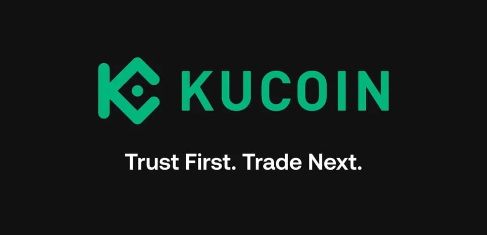 Логотип KuCoin с девизом на черном фоне